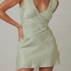 Satin Sage Green Mini Dress